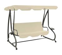 Kaloriko Balancelle d'extérieur Blanc Sable avec auvent, siège Banc pour Jardin terrasse Patio Balcon, Armature Acier Enduit de Poudre, Coussin 5 cm, Confort pour 2 Personnes