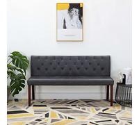 Kaloriko Banc 148,5 cm gris aspect daim avec motif boutons dossier rembourré banc pour couloir, salon, entrée avec pieds en caoutchouc Stabilité Confort pour se détendre, lire, boire du café, discuter