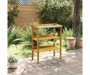 Kaloriko Banc à jardinière en Bois d Acacia Massif et Zinc, Table rempotage avec 2 étagères, Meuble Jardin Rustique 76 x 37 x 92 cm pour intérieur extérieur Serre terrasse Balcon