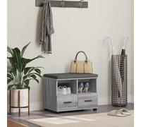 Kaloriko Banc de couloir avec coussin avec étagère Sonoma gris 60 x 38 x 46 cm Banc de rangement avec 2 tiroirs et 2 compartiments ouverts Bois pour entrée entrée salon rangement gain de place