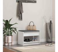 Kaloriko Banc de couloir avec coussin et étagère, blanc, 63 x 38 x 45 cm, banc de rangement en bois avec rembourrage pour couloir, entrée, rangement pratique pour chaussures et garde-robe