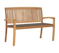 Kaloriko Banc de jardin empilable en teck massif avec coussin, 128,5 cm de large, résistant aux intempéries et stable pour terrasse, balcon, jardin et extérieur, avec accoudoirs et dossier