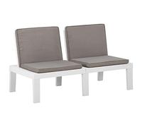Kaloriko Banc de Jardin extérieur en Plastique Blanc avec Coussins Anthracite, 130 x 65 x 70 cm, Banquette de terrasse et Balcon, Assise légère, Repose Confortable pour Patio et Cour