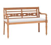 Kaloriko Batavia Banc de jardin 120 cm en teck massif avec coussins et accoudoirs, résistant aux intempéries et stable pour terrasse, balcon et extérieur, confortable pour se détendre dans le jardin