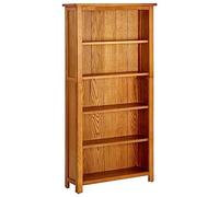 Kaloriko Bibliothèque à 5 compartiments 70 x 22 x 140 cm en chêne massif avec finition naturelle, étagère sur pied avec espace de rangement, étagère et compartiment pour salon, bureau, chambre à