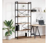 Kaloriko Bibliothèque en bois vieilli - 80 x 30 x 189,5 cm - Avec cadre en acier noir - Étagère stable pour bureau, salon, chambre à coucher - Étagère escalier et rangement