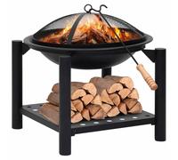 Kaloriko Brasero de Jardin en Acier Noir avec tisonnier et Couvercle en Maille, 54 x 54 x 55 cm, étagère de Rangement, Chauffage Bois, Ambiance terrasse, Usage extérieur