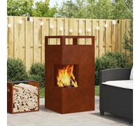 Kaloriko Brasero marron en acier résistant aux intempéries 50 x 50 x 100 cm rectangulaire robuste pour jardin, terrasse, balcon avec flamme moderne