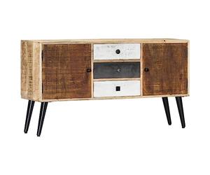 Kaloriko Buffet 118 x 30 x 62 cm, en bois massif de mangue, poli, laqué, avec 3 tiroirs, 2 portes, pour salon, salle à manger, couloir