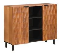 Kaloriko Buffet avec étagère - Surface marron acacia - 90 x 33 x 75 cm - En bois massif de manguier - Meuble avec 2 portes - Espace de rangement pour salon, salle à manger, rangement et rangement