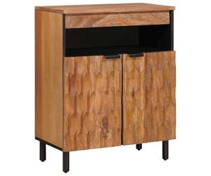 Kaloriko Buffet avec rangement - Surface marron acacia - En bois de manguier massif - 60 x 33 x 75 cm - Avec portes à charnières et pieds en fer stables - Idéal pour le salon, le bureau, les jeux et
