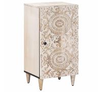 Kaloriko Buffet blanc avec rangement - 40 x 33,5 x 75 cm - Bois massif de manguier - Meuble TV bas avec porte et espace de rangement - Rack hifi - Rangement multimédia pour salon et bureau