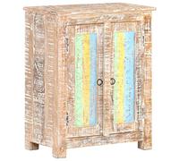 Kaloriko Buffet en Bois d'acacia Brut 61 x 35 x 76 cm avec 2 Portes colorées, Meuble de Rangement pour Salon Salle à Manger Couloir, Console Vintage Stable et Durable, Finition blanchie