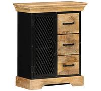 Kaloriko Buffet en Bois de manguier Massif 60x30x75 cm avec Cadre en Fer, 3 tiroirs, 1 Porte, Meuble de Rangement pour Salon Cuisine entrée Chambre Bureau, Style Vintage Industriel séduisant
