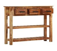 Kaloriko Buffet en Bois Massif 110x30x80 cm avec 3 tiroirs 2 étagères, Meuble de Rangement pour Salon Salle à Manger entrée, Armoire Console Vintage Finition laquée Bois d'acacia