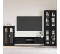 Kaloriko Buffet FLORIN noir en bois robuste avec surface mate 55,5 x 29 x 100 cm, 3 étagères, 2 portes, rangement polyvalent pour salon et chambre d'amis