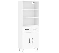 Kaloriko Buffet Haut Blanc en Bois d'ingénierie 69,5x34x180 cm avec Porte, étagère et tiroir, Meuble de Rangement Stable pour Salon, Salle à Manger, Cuisine, Bureau