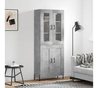 Kaloriko Buffet Haut Gris béton en Bois d'ingénierie 69,5x34x180 cm avec Pieds métal, Armoire de Rangement pour Salon Salle à Manger Cuisine, Meuble Buffet bahut Console Design Moderne