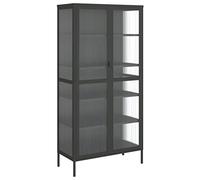 Kaloriko Buffet Haut Noir en Acier et Verre cannelé 85x40x180 cm avec 4 étagères réglables et niveleurs, Rangement spacieux pour Salon Salle à Manger Chambre Bureau
