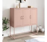 Kaloriko Buffet Haut Rose en Acier 100,5x39x107 cm avec 6 Compartiments Rangement Salon Chambre Bureau Console Porte tiroir Niche Meuble vaisselier