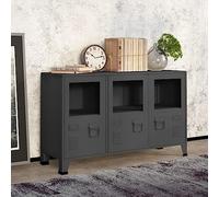 Kaloriko Buffet industriel, anthracite, 105 x 35 x 62 cm, métal et verre, armoire de rangement robuste pour salon, cuisine, bureau
