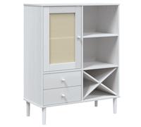 Kaloriko Buffet SENJA Aspect rotin Blanc 90x40x112cm Bois Massif de pin Finition Vernis UV 2 tiroirs 1 Porte Rangement Salon Salle à Manger Cuisine élégance Rustique