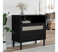 Kaloriko Buffet SENJA Aspect rotin Noir en Bois Massif de pin 80x40x80 cm avec tiroirs et Compartiment Rangement pour Salon Salle à Manger entrée