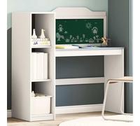 Kaloriko Bureau avec Rangement Ouvert, Tableau Noir en Bois d'ingénierie Blanc et Gris, 120 x 45 x 118,5 cm, 3 étagères, Espace de Travail Polyvalent pour télétravail, étude, Salon et Chambre