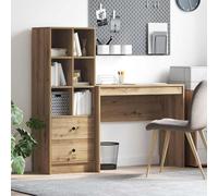 Kaloriko Bureau avec tiroir chêne Artisanal 2 pcs, Table secrétaire Informatique avec étagères, Rangement Pratique Angle Mural pour télétravail, Chambre, Bureau ou Salon