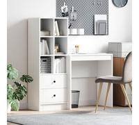 Kaloriko Bureau avec tiroirs et étagères Blanc, Bois d'ingénierie, 115,5 x 40 x 127 cm, Rangement Pratique, Table secrétaire pour télétravail, Chambre, Bureau ou Salon