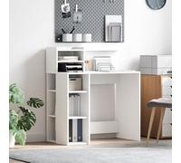 Kaloriko Bureau Blanc avec étagère 90 x 48 x 101,5 cm en Bois d'ingénierie, Bureau Informatique et Table secrétaire, Rangement Pratique pour télétravail et étude