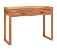 Kaloriko Bureau en Bois de Teck 100x40x75 cm avec 2 tiroirs, Table secrétaire et Support pour Ordinateur, Rangement Pratique pour télétravail et étude, Stable et Durable