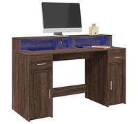 Kaloriko Bureau en Bois d'ingénierie chêne Marron avec lumières LED RVB, tiroirs et étagères, Espace de Rangement organisé, idéal pour télétravail, Gaming et étude en Chambre ou Salon