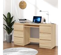 Kaloriko Bureau en Bois d'ingénierie chêne Sonoma 140x50x77 cm avec 6 tiroirs, Table secrétaire idéale pour télétravail, étude, Chambre, Rangement Ergonomique et Poste Informatique