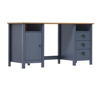 Kaloriko Bureau Hill en Bois de pin Massif Gris 150x50x74 cm avec 3 tiroirs, Porte, Compartiments, Espace Rangement pour Bureau Informatique, télétravail, Chambre, Salon