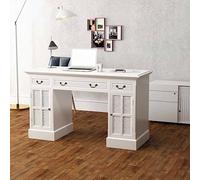 Kaloriko Bureau secrétaire blanc en MDF et bois de pin 140 x 48 x 80 cm avec 3 tiroirs et 2 compartiments pour bureau à domicile, PC, ordinateur portable, jeu, bureau et chambre d'adolescent
