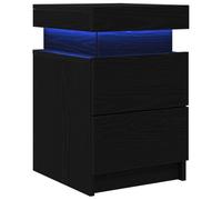 Kaloriko Cabinet de Chevet en Bois d'ingénierie chêne Noir 35 x 39 x 55 cm 2 pcs avec tiroirs, éclairage LED, Prise USB et Rangement pour Chambre Adulte et Enfant