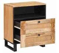 Kaloriko Cabinet de Chevet Naturel en Bois de Mangue Massif 50 x 33 x 62 cm avec 2 tiroirs Grand Rangement Meuble Chambre Salon Design rectangulaire Fonctionnel élégant