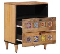 Kaloriko Cabinet de Chevet rectangulaire en Bois de Mangue Massif Naturel avec 2 tiroirs 50 x 33 x 62 cm Meuble de Rangement pour Chambre lit Salon Bureau élégant