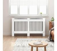 Kaloriko Cache radiateur Blanc Brillant en Bois d ingénierie 152 x 19 x 81,5 cm, Cache Chauffage Moderne avec Tablette, Lattes Verticales, pour Salon Chambre, économie d énergie et Finition Lisse