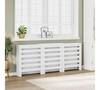 Kaloriko Cache radiateur Blanc en Bois d'ingénierie 205 x 21,5 x 83,5 cm, Lattes Horizontales, Tablette décorative pour Salon, Support Fixation Murale, économie énergie