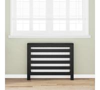 Kaloriko Cache-radiateur chêne Noir en Bois d'ingénierie 104 x 20 x 82 cm, Accessoire radiateur intérieur avec Tablette, Lattes Verticales, Isolation Murale et économie Energie