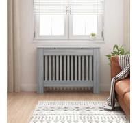 Kaloriko Cache radiateur Sonoma Gris en MDF 112 x 19 x 81,5 cm, Tablette de Rangement intérieure, Lattes Verticales, Cache Chauffage Mural pour Salon Chambre, et Diffusion de Chaleur