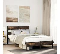 Kaloriko Cadre de lit avec tête de lit, aspect chêne Sonoma, 120 x 200 cm, cadre en acier robuste, espace de rangement supplémentaire, pour meubles de chambre à coucher, lit plate-forme durable