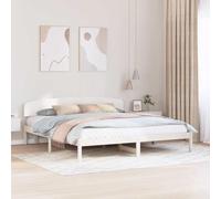 Kaloriko Cadre de Lit Blanc 200x200 cm, Pin Massif Durable avec Tête de Lit, Support à Lattes Fixe pour Matelas Empereur, Meuble de Chambre Robuste