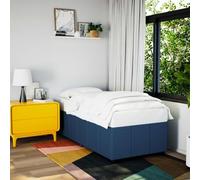 Kaloriko Cadre de lit bleu 90 x 200 cm en tissu avec sommier à lattes, pieds en plastique renforcé, design moderne pour chambre à coucher, sans matelas