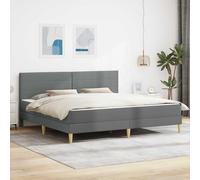 Kaloriko Cadre de lit Gris foncé 200 x 200 cm en Polyester avec Matelas Mousse, Structure en contreplaqué, Cadre à Lattes Fixe, Chambre Adulte, Confort Ferme et Entretien Facile