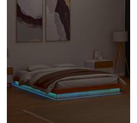 Kaloriko Cadre de Lit LED 160x200 cm, Bois de Pin Massif, Cire Marron, avec Lumières RVB, Connecteur USB, Robuste