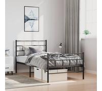 Kaloriko Cadre de Lit Métal Noir 100x200 cm, Robuste, sans Matelas, Tête et Pied de Lit Fonctionnels, Acier Enduit de Poudre, Meuble Chambre à Coucher