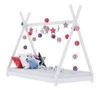 Kaloriko Cadre de lit pour enfant blanc en pin massif 80 x 160 cm avec sommier à lattes, convient comme lit bébé, lit junior pour chambre d'enfant, polyvalent comme maison de jeu ou coin de lecture